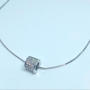 Silver Simulated diamond barrel necklace